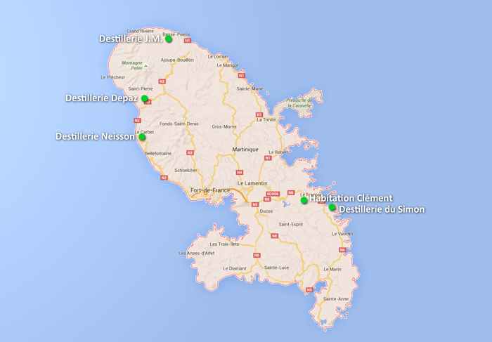 Martinique Destillery Map